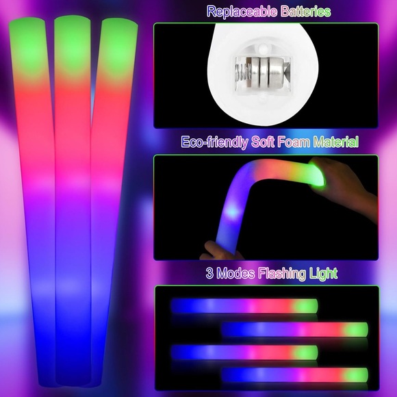 20 Glow Party LED Foam Sticks - Multicolor - Picture 2 of 2